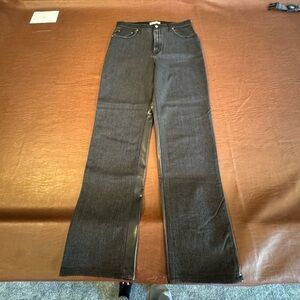A&F Mixed Fabric Ultra HiRise Ankle Straight Jean. Black w leather details. 14XL
